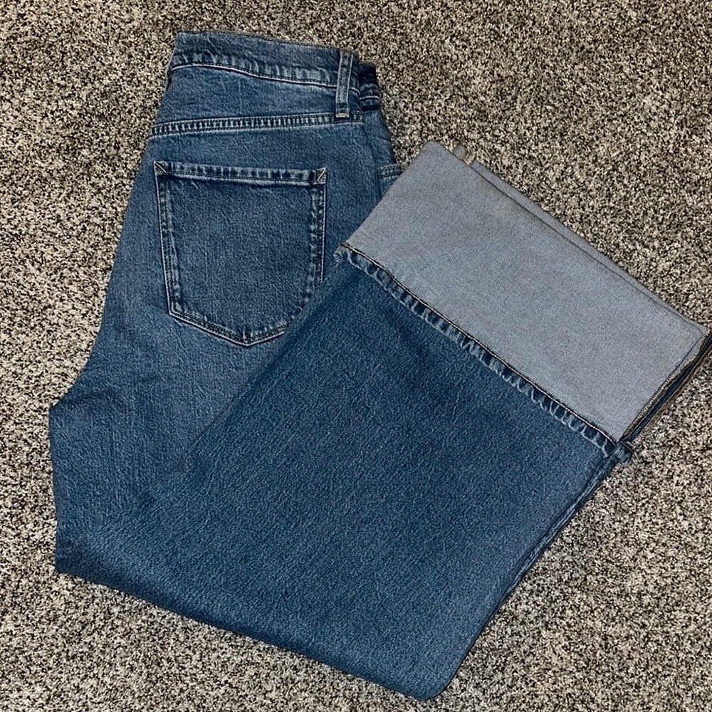 Women’s highest rise wide leg cuff Blue Jeans